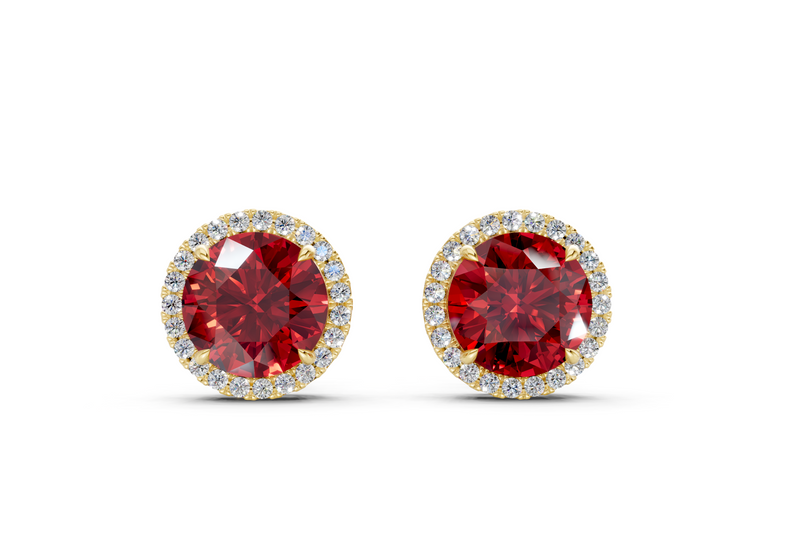 Marseille Halo Ruby Gemstone Round Cut Studs