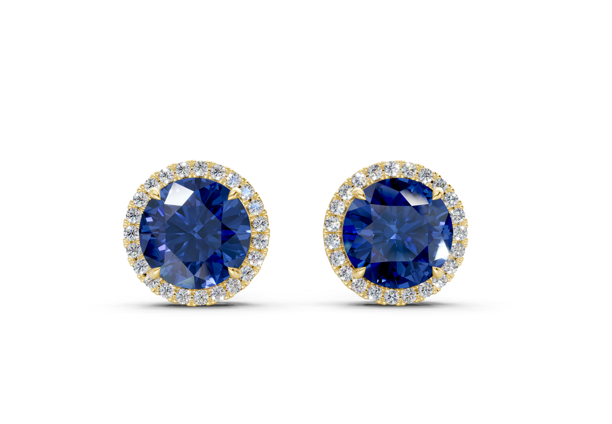Marseille Halo Sapphire Gemstone Round Cut Studs