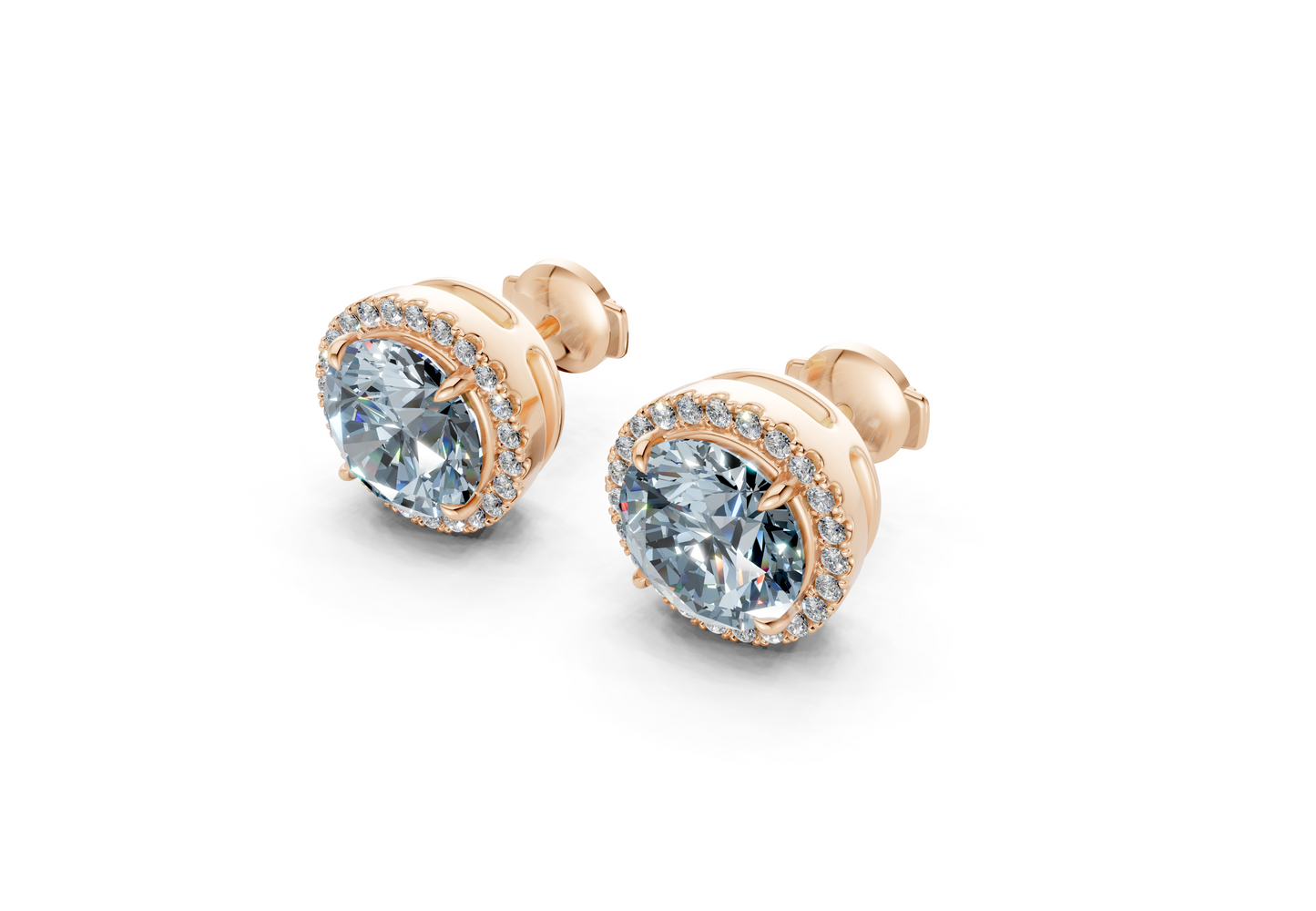 Marseille Halo Blue Diamond Round Cut Studs