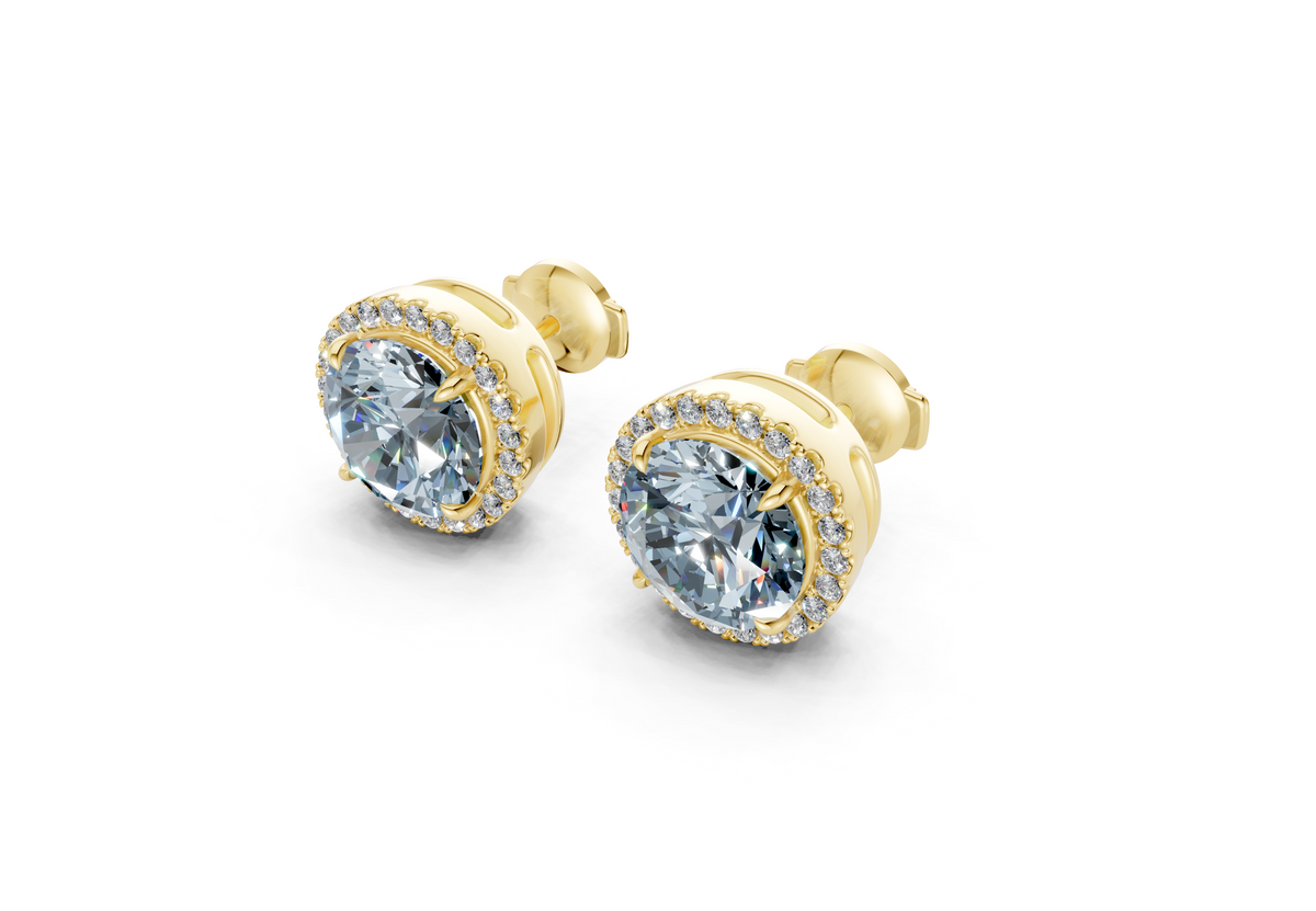 Marseille Halo Blue Diamond Round Cut Studs