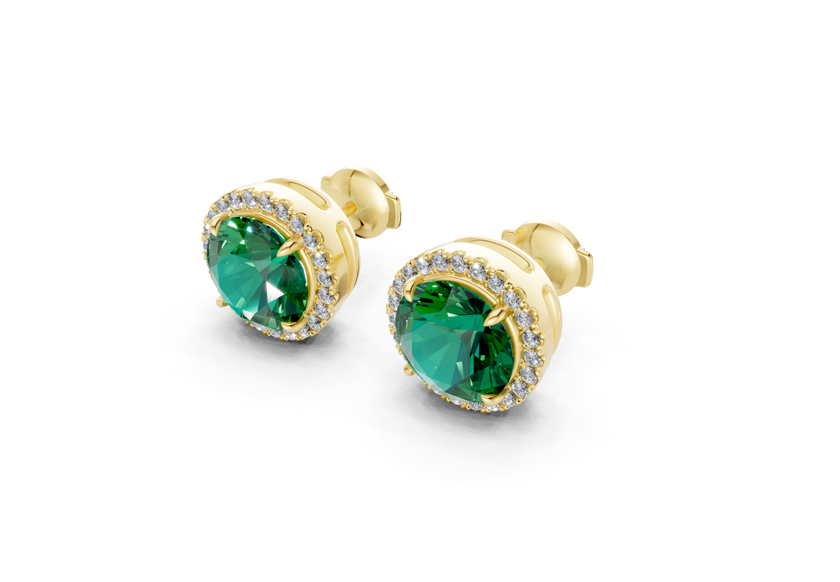 Marseille Halo Emerald Gemstone Round Cut Studs