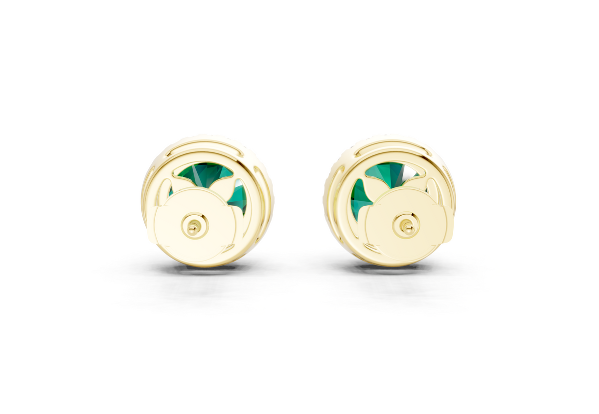 Marseille Halo Emerald Gemstone Round Cut Studs