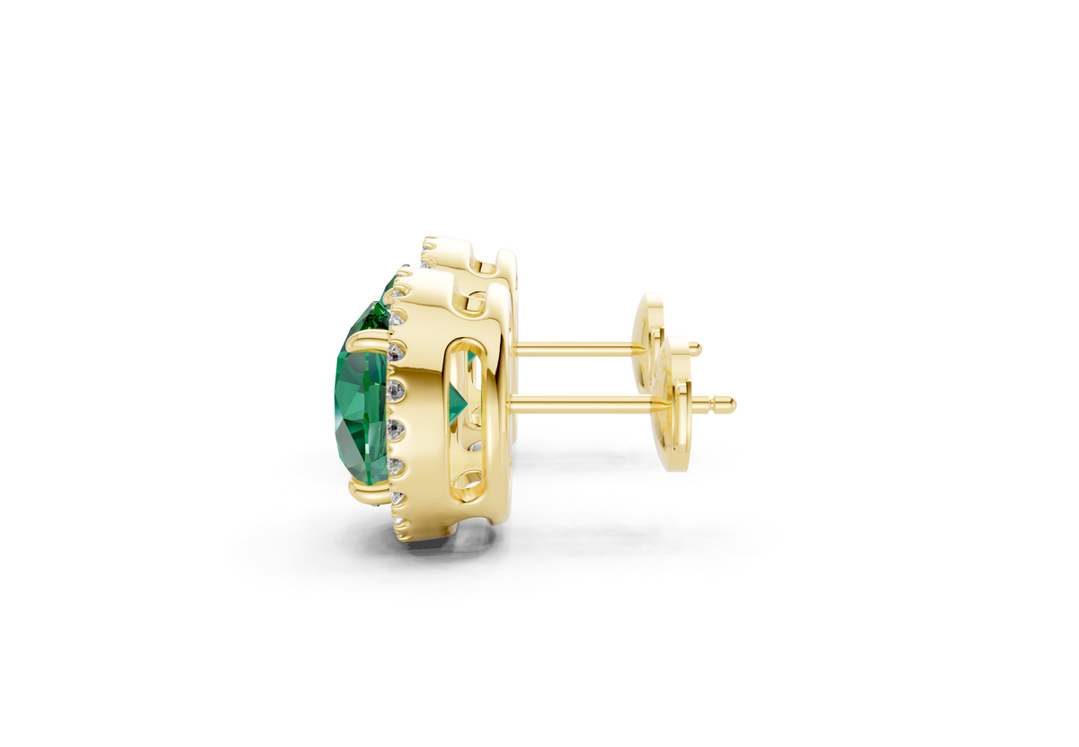 Marseille Halo Emerald Gemstone Round Cut Studs