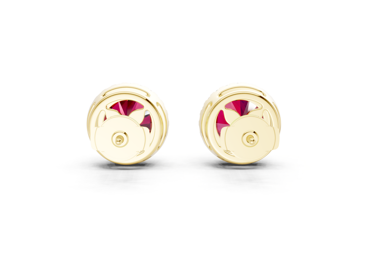 Marseille Halo Ruby Gemstone Round Cut Studs