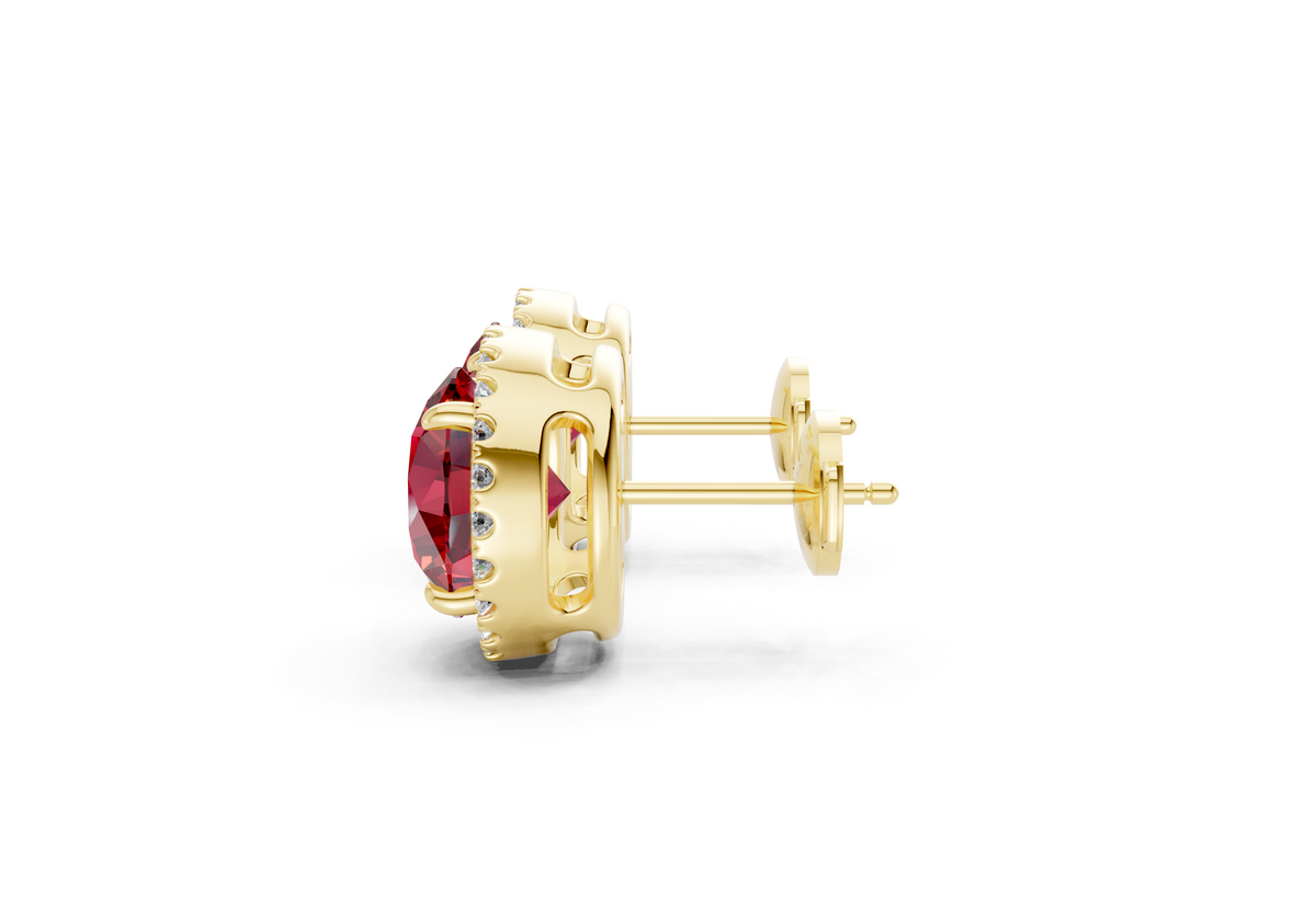 Marseille Halo Ruby Gemstone Round Cut Studs