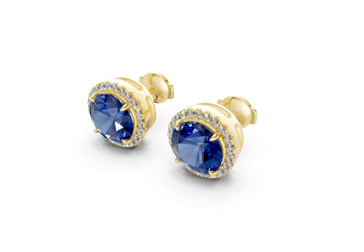 Marseille Halo Sapphire Gemstone Round Cut Studs