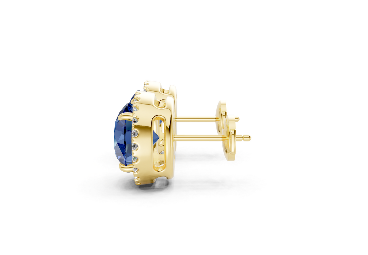 Marseille Halo Sapphire Gemstone Round Cut Studs