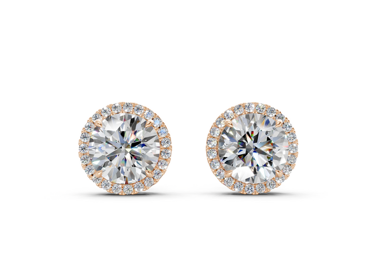 2.09 ct tw Round Lab-Grown Diamond Stud Earrings, 14K Rose Gold - Marseille Halo, Screw-back