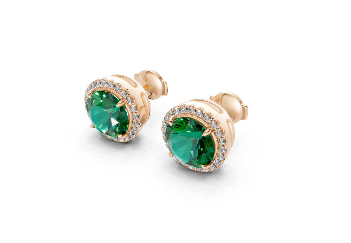 Marseille Halo Emerald Gemstone Round Cut Studs