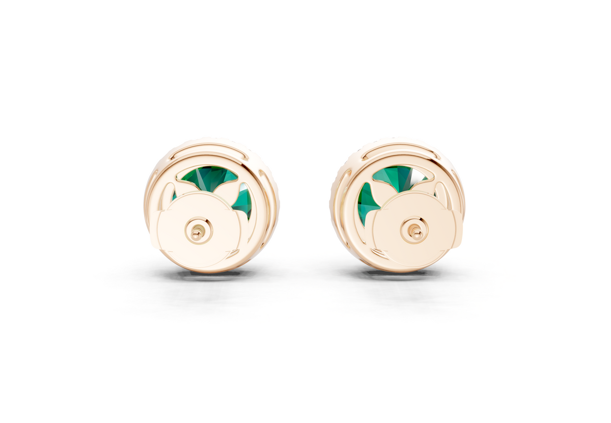 Marseille Halo Emerald Gemstone Round Cut Studs