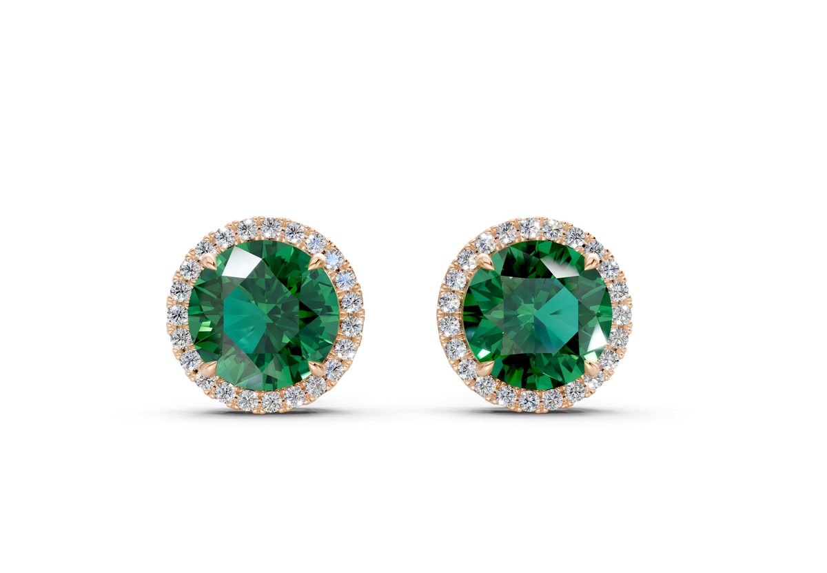Marseille Halo Emerald Gemstone Round Cut Studs