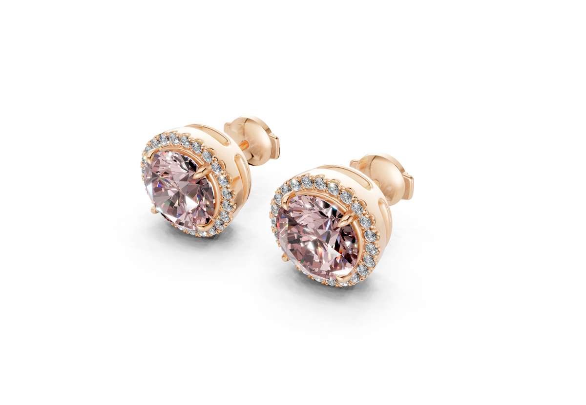 Marseille Halo Pink Diamond Round Cut Studs