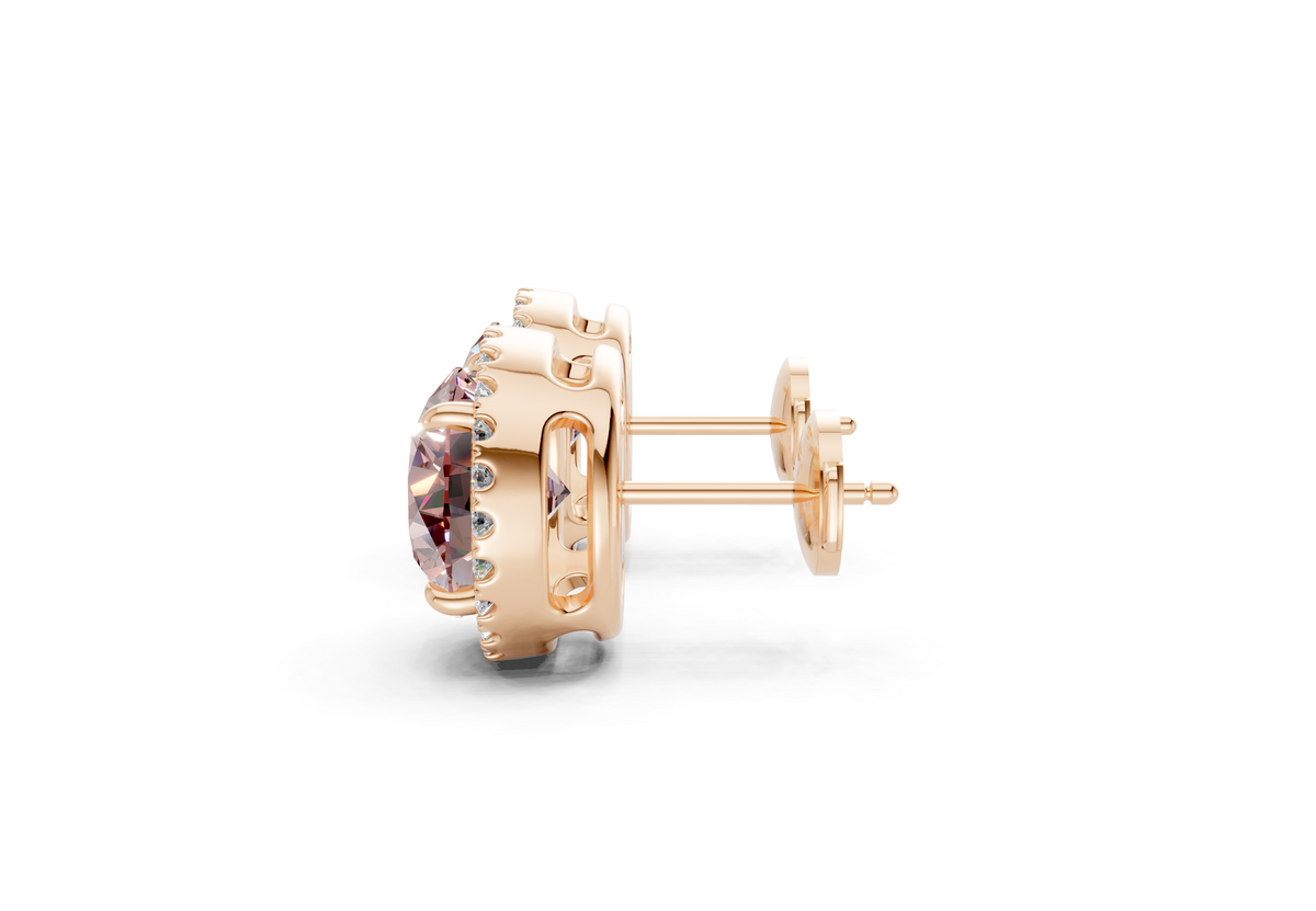 Marseille Halo Pink Diamond Round Cut Studs