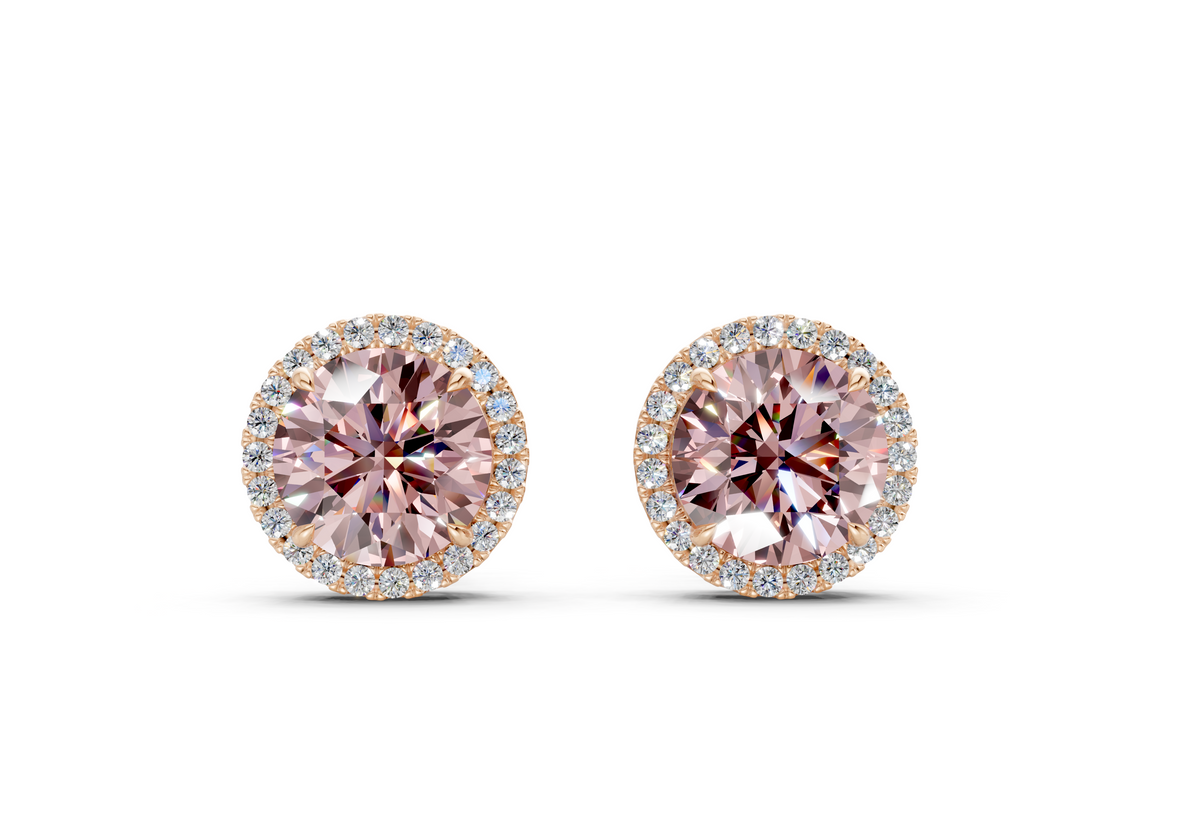 Marseille Halo Pink Diamond Round Cut Studs