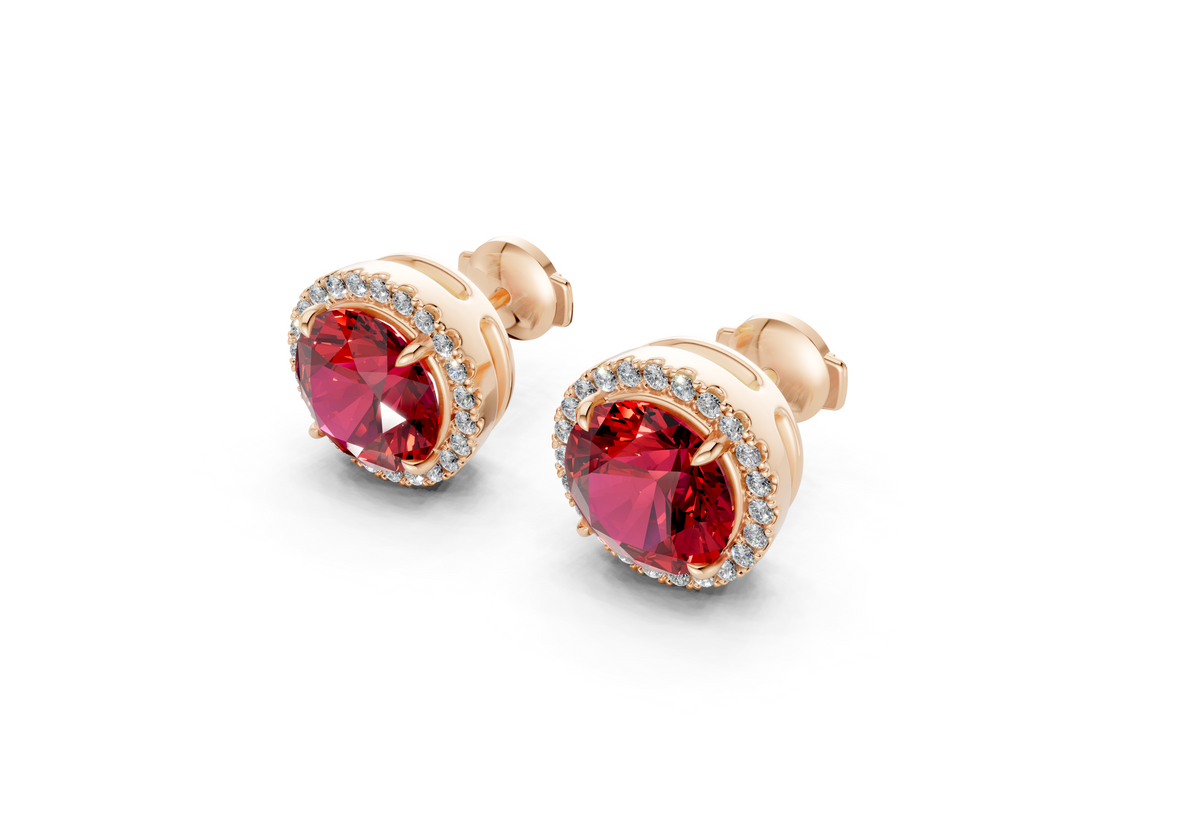 Marseille Halo Ruby Gemstone Round Cut Studs