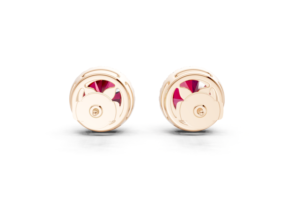 Marseille Halo Ruby Gemstone Round Cut Studs