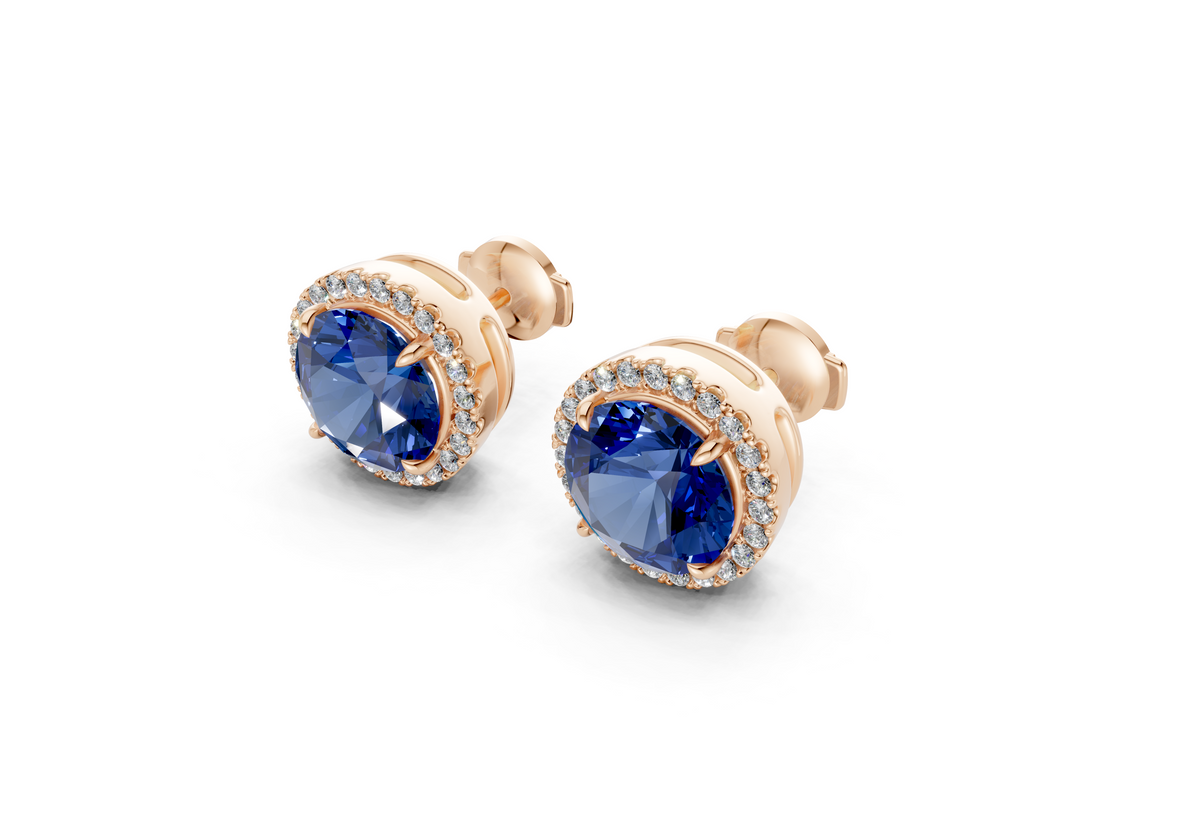 Marseille Halo Sapphire Gemstone Round Cut Studs