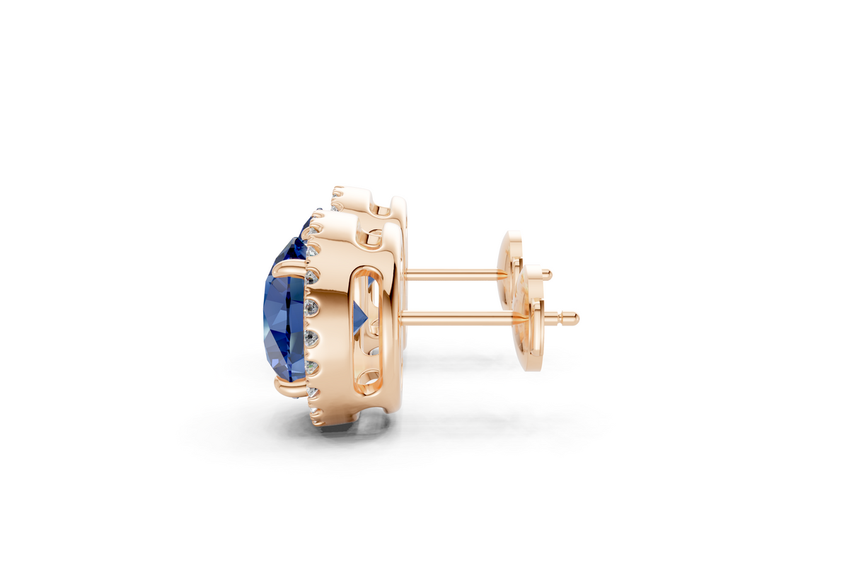 Marseille Halo Sapphire Gemstone Round Cut Studs