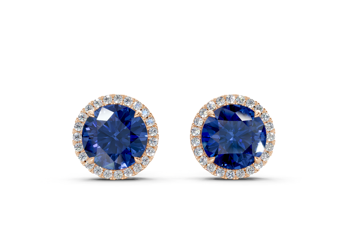 Marseille Halo Sapphire Gemstone Round Cut Studs