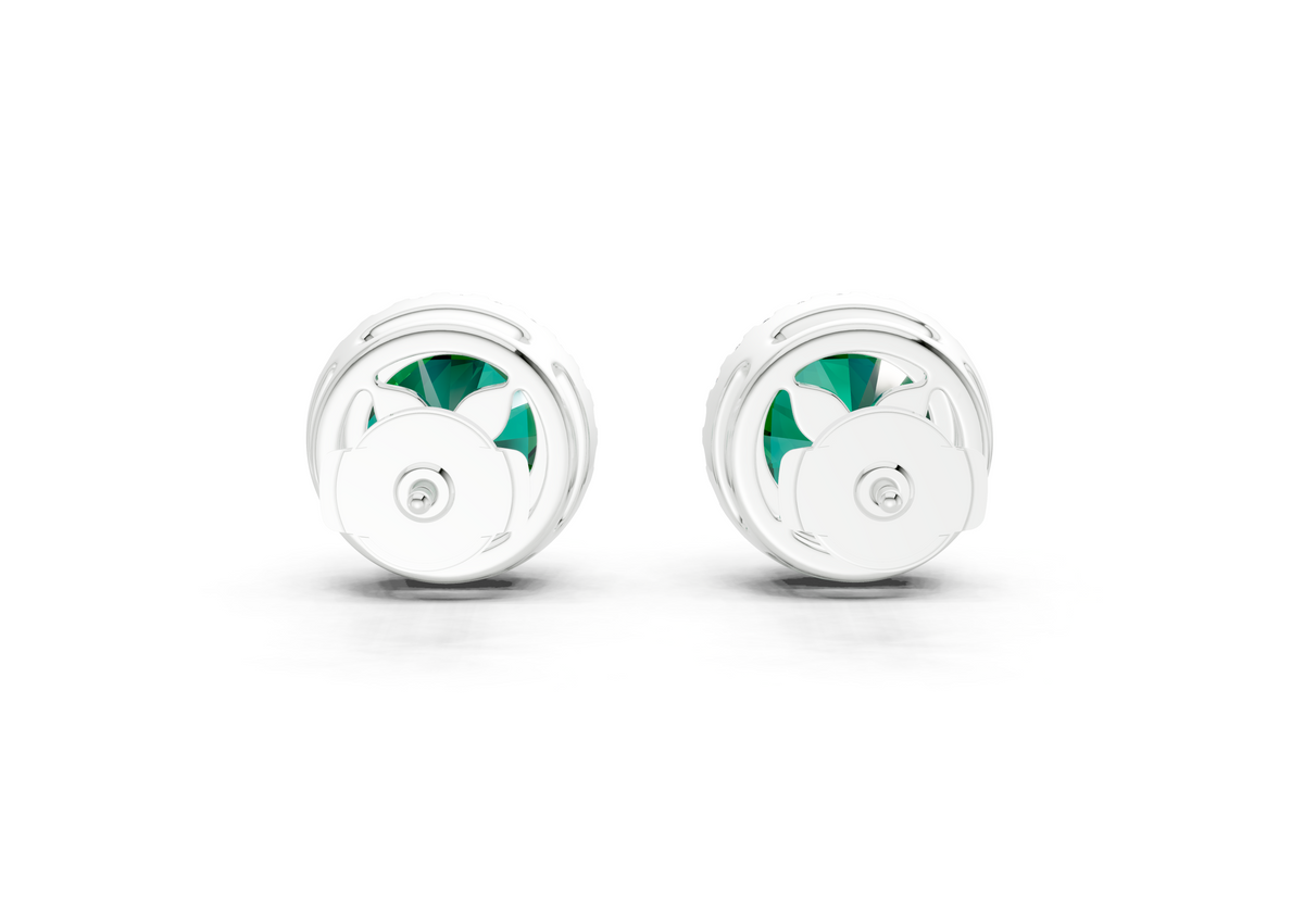 Marseille Halo Emerald Gemstone Round Cut Studs