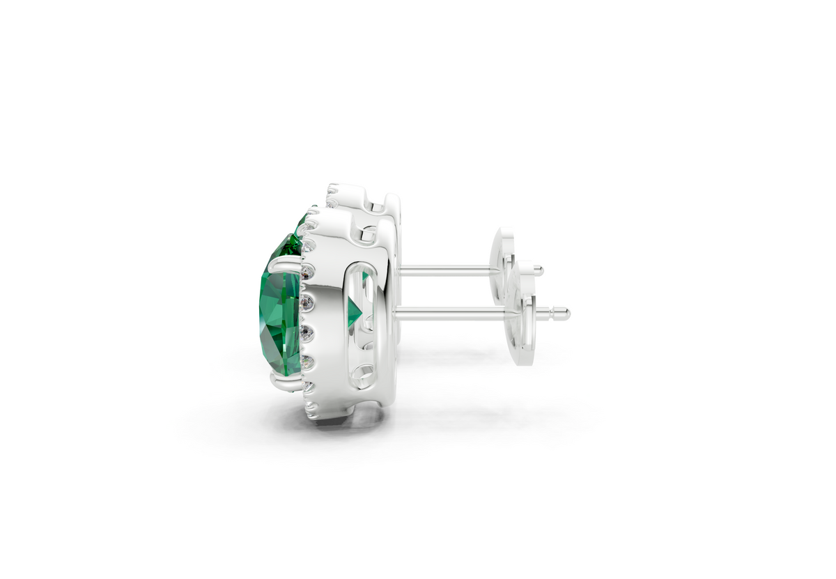 Marseille Halo Emerald Gemstone Round Cut Studs