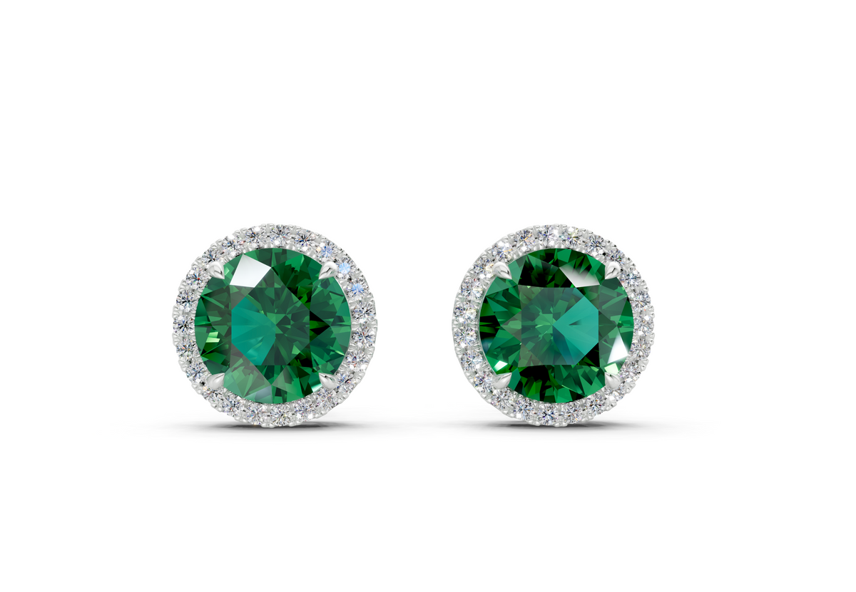 Marseille Halo Emerald Gemstone Round Cut Studs