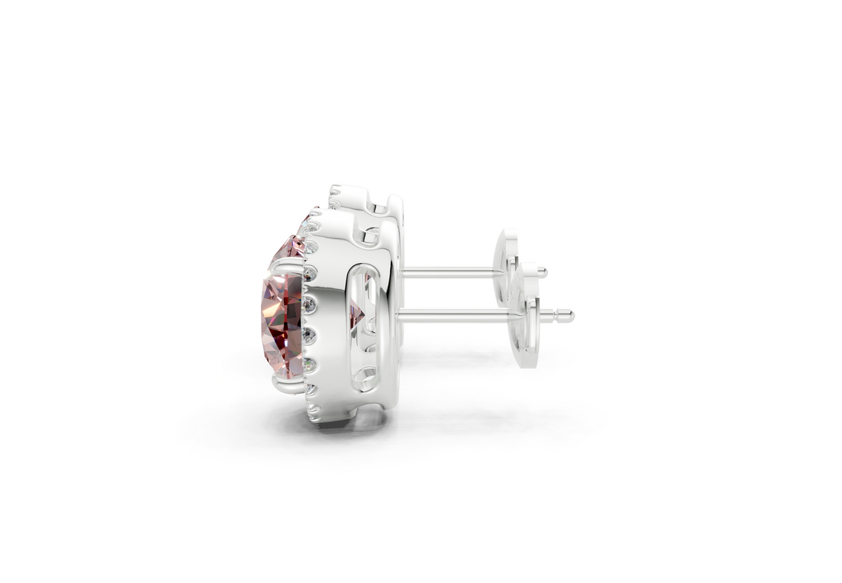 Marseille Halo Pink Diamond Round Cut Studs
