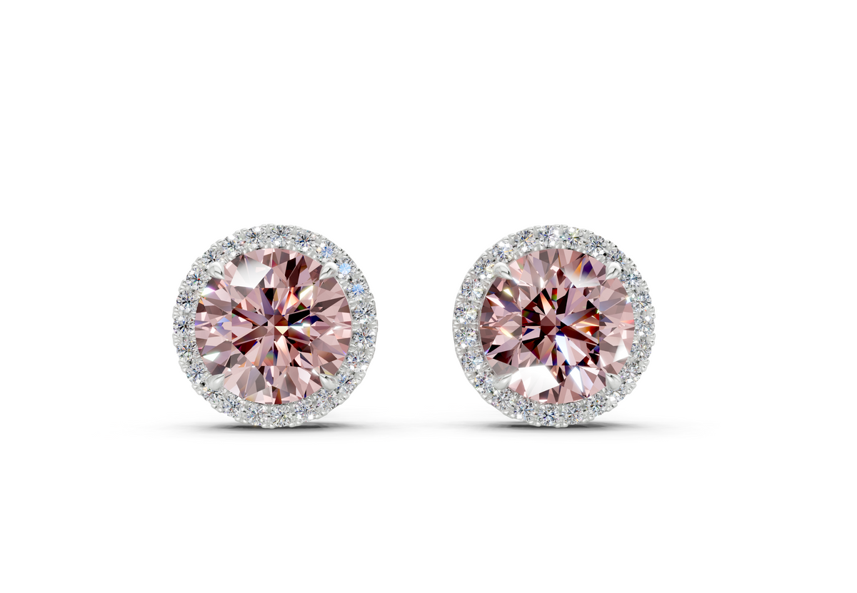 Marseille Halo Pink Diamond Round Cut Studs