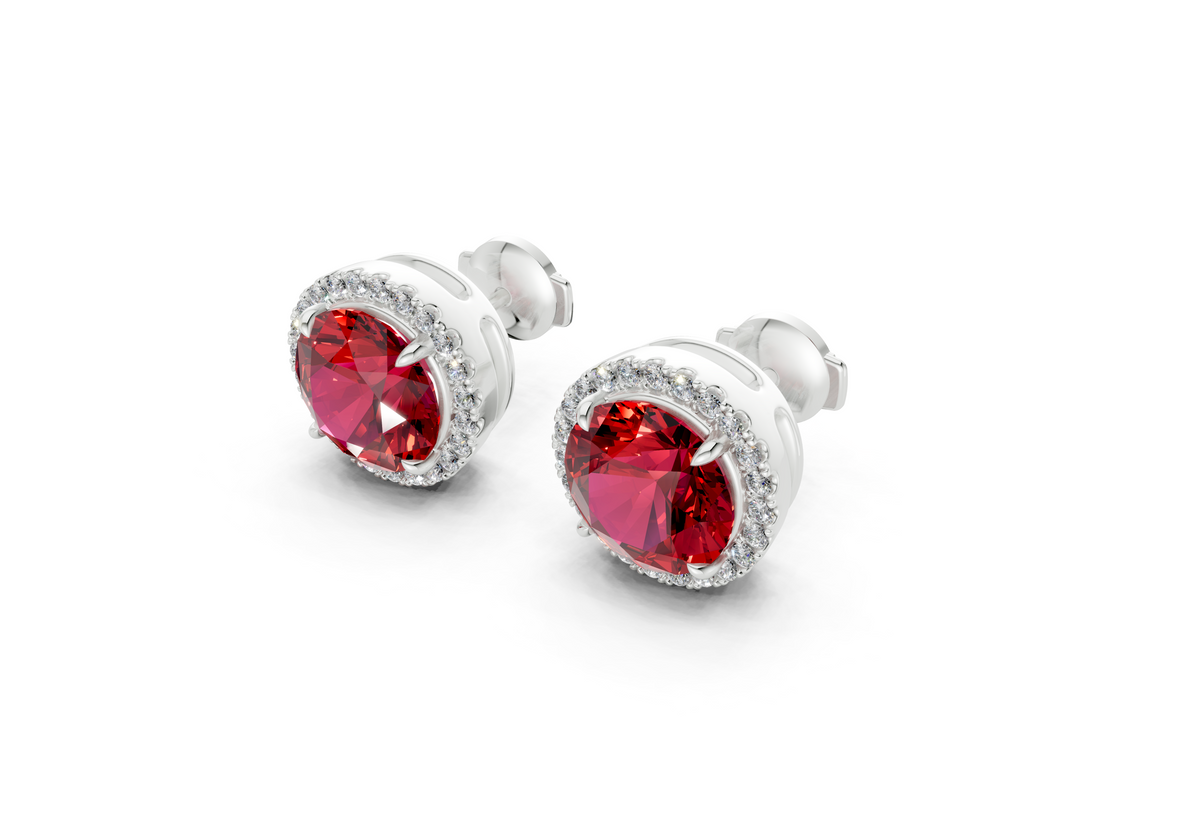 Marseille Halo Ruby Gemstone Round Cut Studs