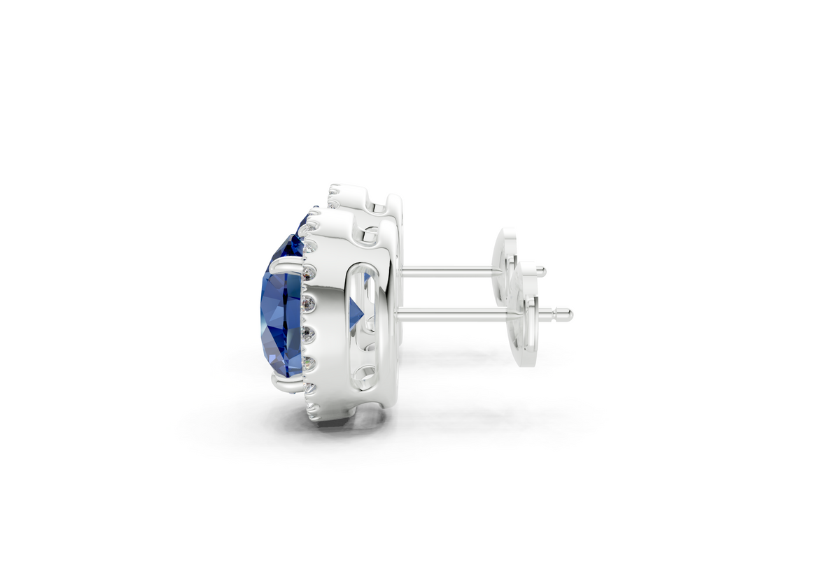 Marseille Halo Sapphire Gemstone Round Cut Studs