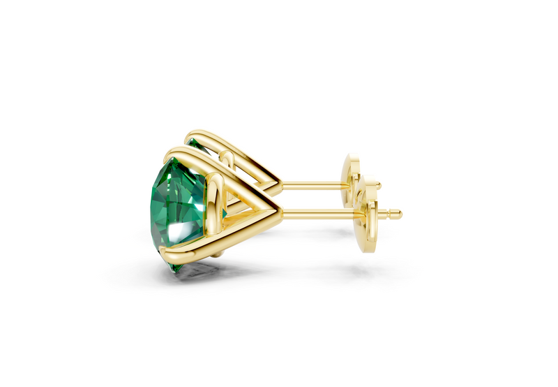 Florence 18K Yellow Gold round emerald gemstone stud — right view