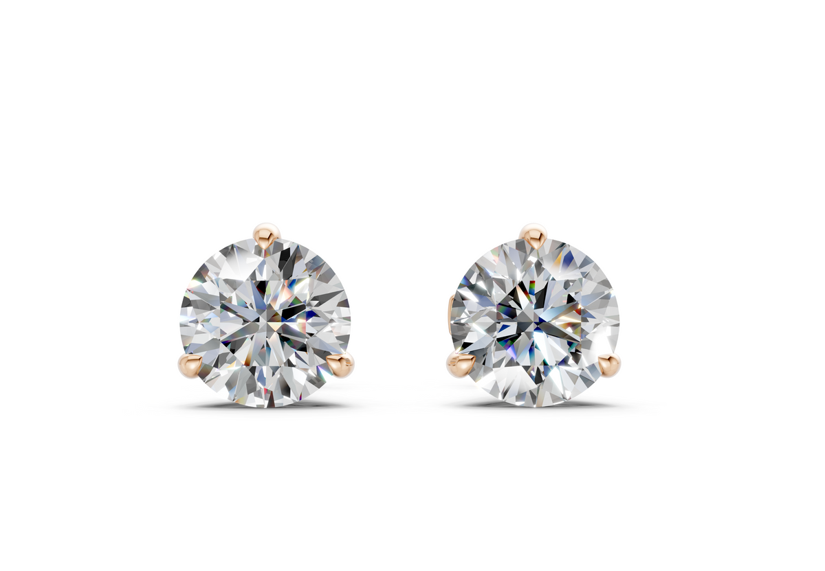 3 Carat Round Lab-Grown Diamond Stud Earrings (3 ct tw) - Florence 3-Prong Martini, E VVS2, IGI Certified
