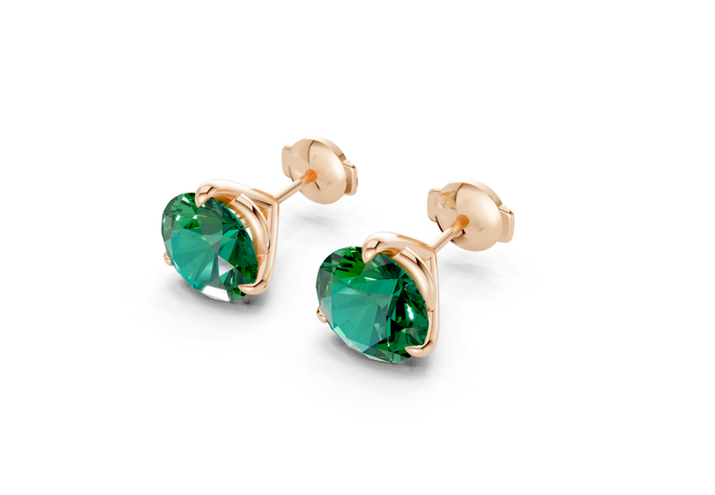 Florence round emerald gemstone stud setting reference — Rose Gold 3D view