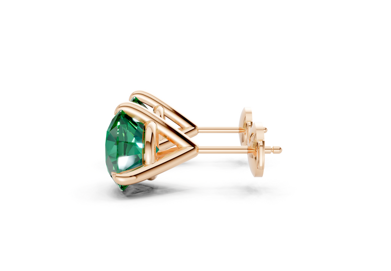 Florence round emerald gemstone stud setting reference — Rose Gold right view