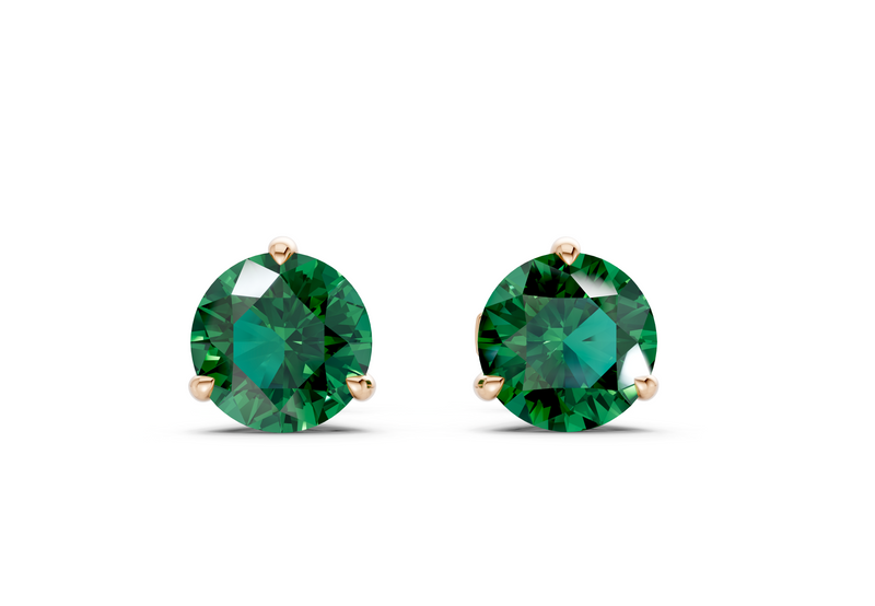 Florence round emerald gemstone stud setting reference — Rose Gold front view