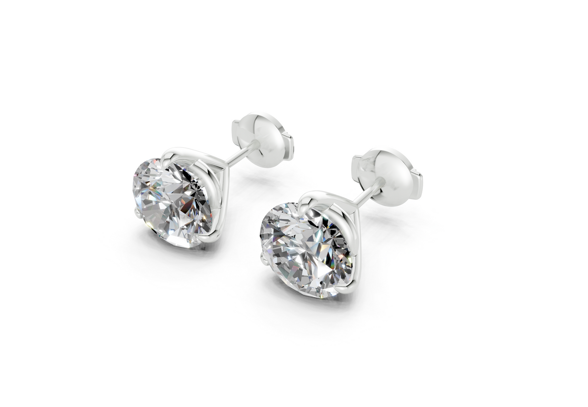 4 Carat Round Lab-Grown Diamond Stud Earrings (4 ct tw) - Florence 3-Prong Martini, E VVS2, IGI Certified