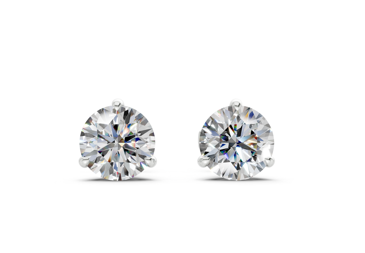 1.56 ct tw Round Lab-Grown Diamond Stud Earrings, 14K White Gold - Florence 3-Prong Martini, Push-back
