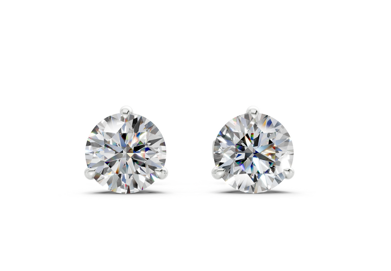 3.16 ct tw Round Lab-Grown Diamond Stud Earrings, 14K White Gold - Florence 3-Prong Martini