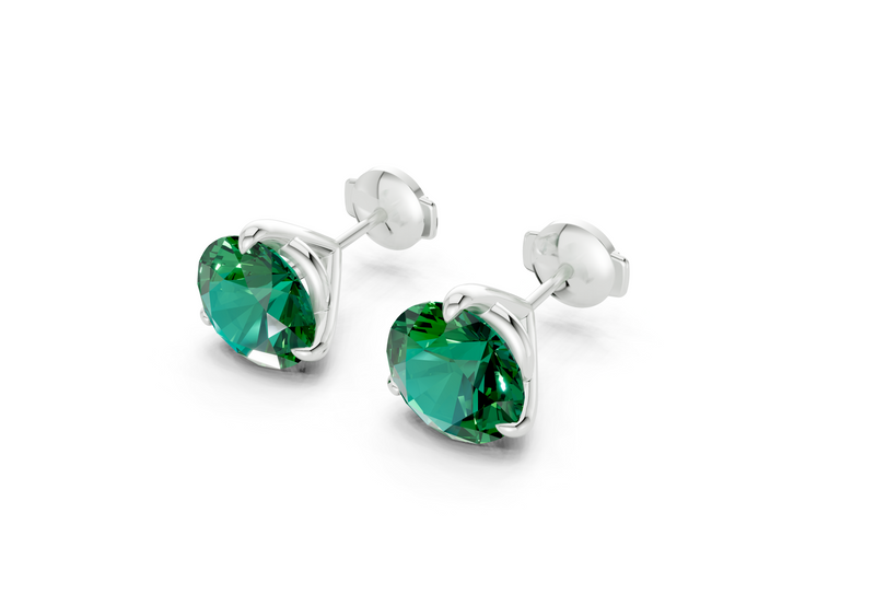 Florence round emerald gemstone stud setting reference — White Gold 3D view