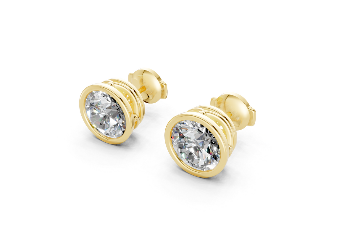 4 ct tw Round Lab-Grown Diamond Stud Earrings, 14K Yellow Gold - Solane Bezel, Guardian-back