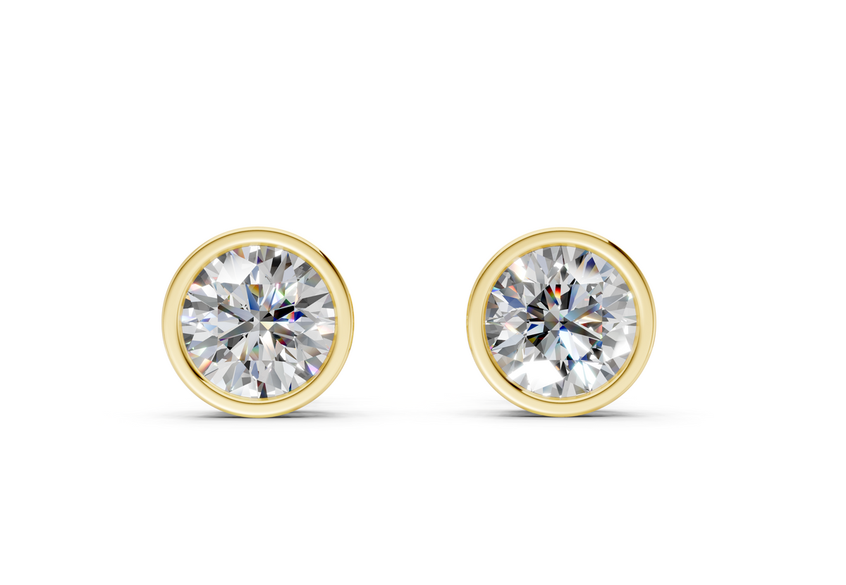 4 ct tw Round Lab-Grown Diamond Stud Earrings, 14K Yellow Gold - Solane Bezel, Guardian-back