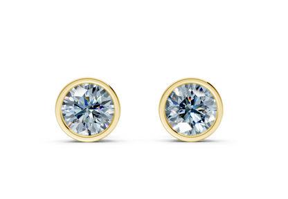 Solane Blue Diamond Round Cut Bezel Cut Studs