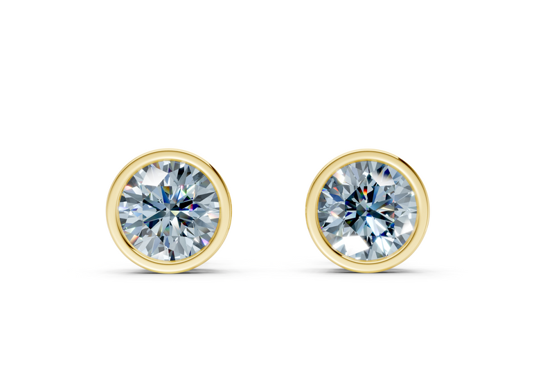 Solane Blue Diamond Round Cut Bezel Cut Studs