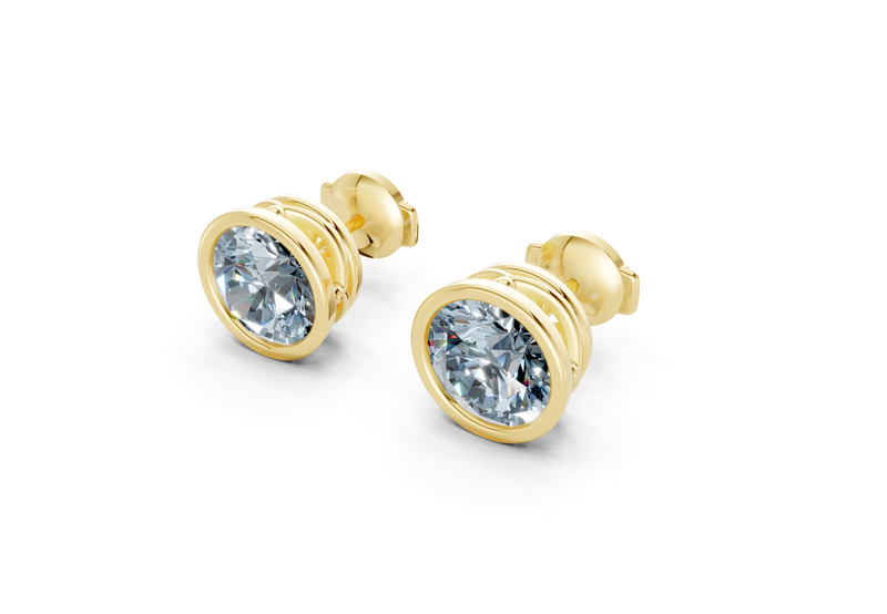 Solane Blue Diamond Round Cut Bezel Cut Studs