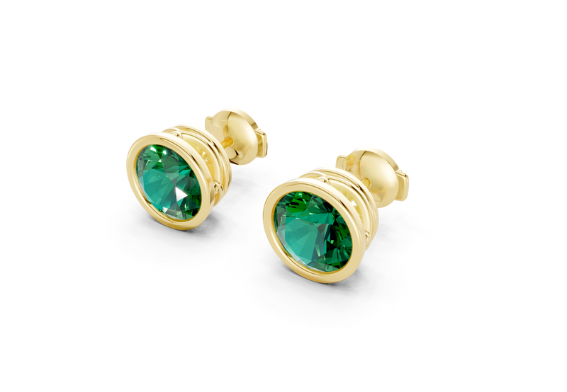 Solane Emerald Gemstone Round Cut Bezel Cut Studs
