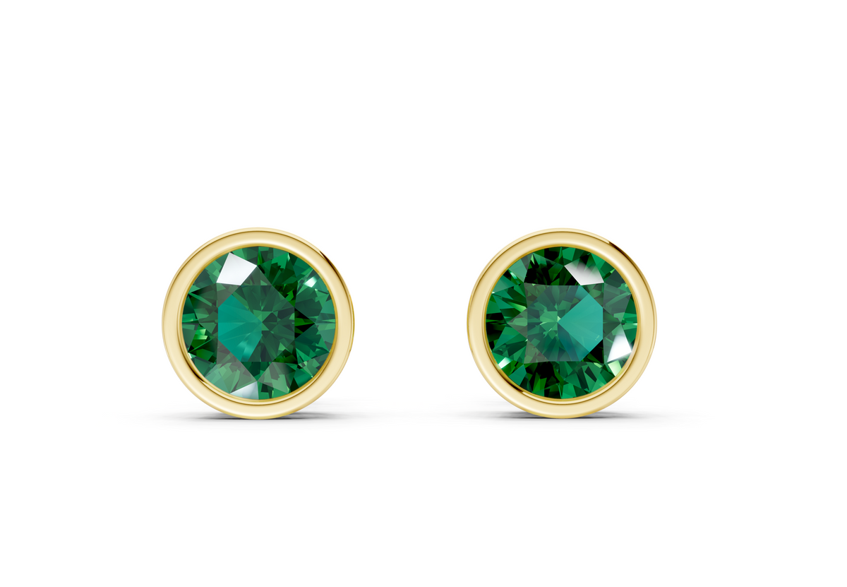 Solane Emerald Gemstone Round Cut Bezel Cut Studs