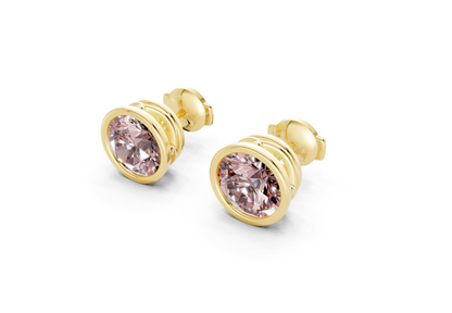 Solane Pink Diamond Round Cut Bezel Cut Studs