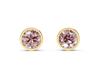 Solane Pink Diamond Round Cut Bezel Cut Studs