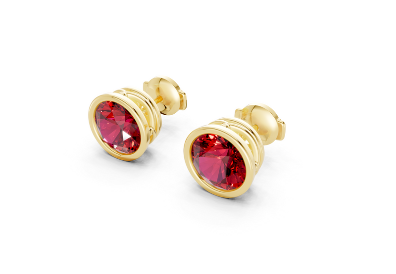 Solane Ruby Gemstone Round Cut Bezel Cut Studs