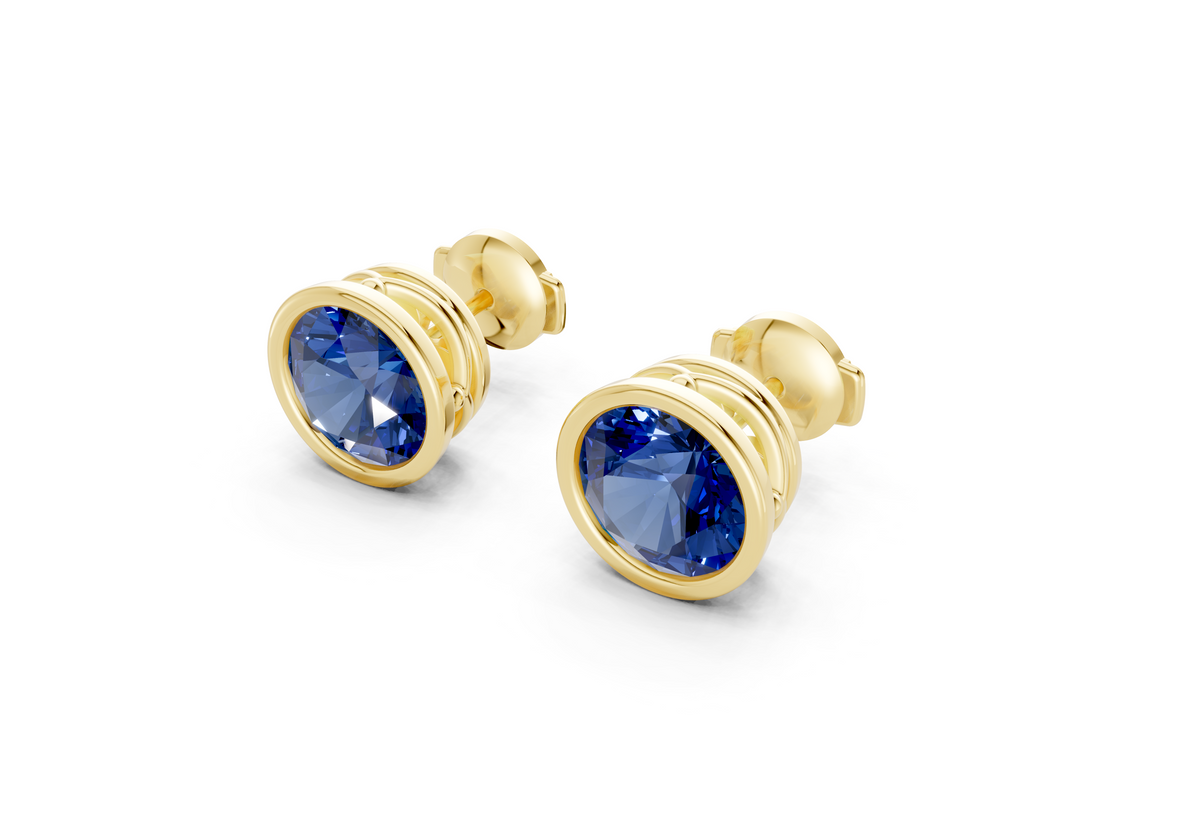 Solane Sapphire Gemstone Round Cut Bezel Cut Studs